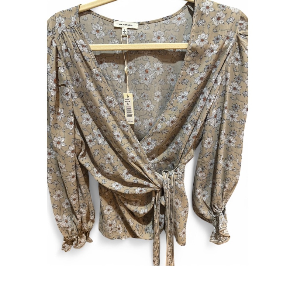 Floral Wrap Top in Tan by Minkpink